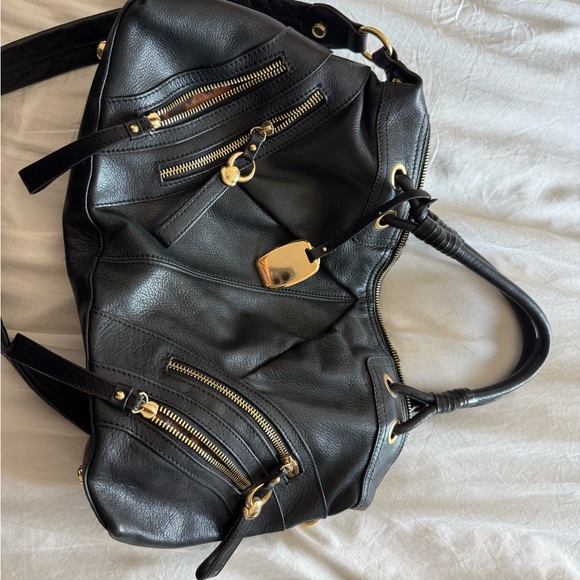 b. makowsky Handbags - B. Makowsky Black Leather Shoulder Bag with Gold Accents